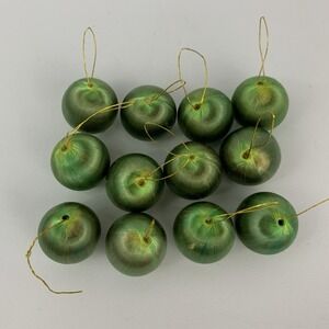 Christmas Ornaments Baubles Satin Sheen Green Miniature Balls Vintage Set Of 12